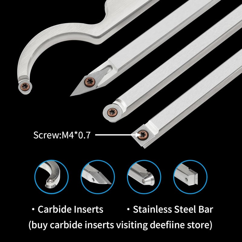 DEEFIINE 18.3" Full Size Carbide Tip Wood Lathe Turning Tool Kit, Lathe Roughing and Finishing Hollow Tool with Diamond Round Square Carbide inserts(Beech handle) - Image 4